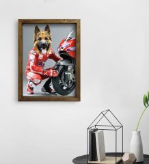 Evcil Dostlara Özel MotoGP Tasarımlı Portre Doğal Masif Ahşap Çerçeveli Tablo 30x40cm-3