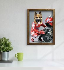 Evcil Dostlara Özel MotoGP Tasarımlı Portre Doğal Masif Ahşap Çerçeveli Tablo 30x40cm-3