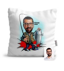 Kişiye Özel Balıkçı Karikatür Saten Yastık - 1