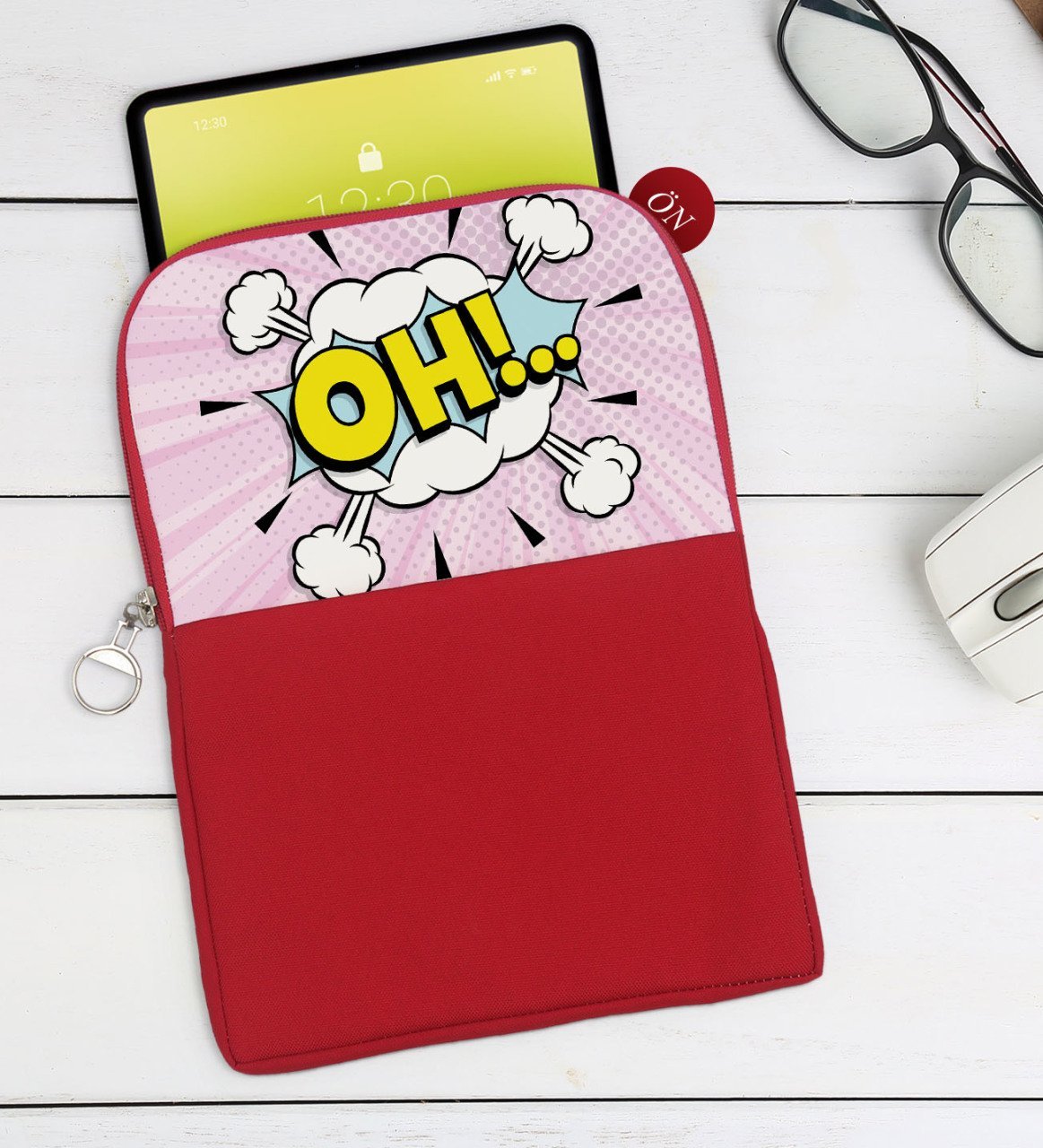 BK Gift Pop Art Tasarımlı Taşınabilir Koruyucu Tablet Kılıfı & Organizer Çanta - Kırmızı-1