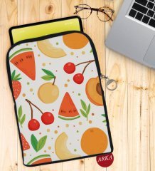 BK Gift Meyveler Tasarımlı Taşınabilir Koruyucu Tablet Kılıfı & Organizer Çanta - Siyah-1