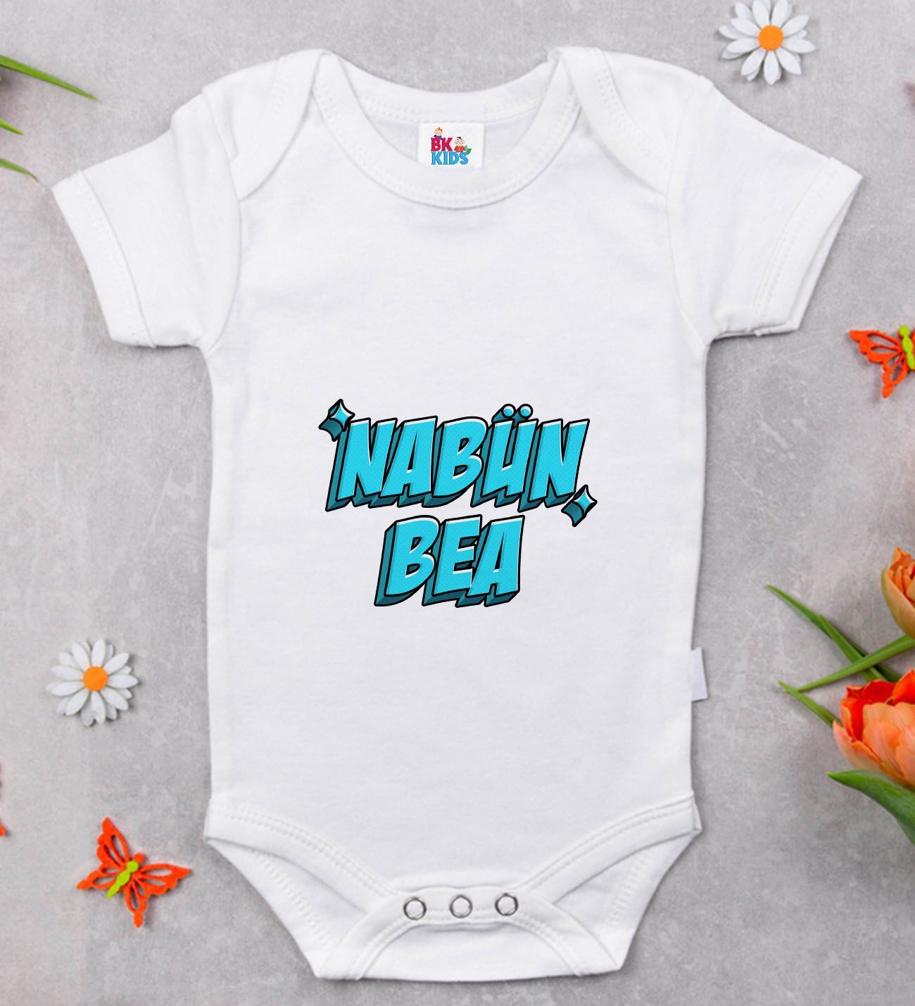 BK Kids Nabün Bea Tasarımlı Beyaz Bebek Body Zıbın-1