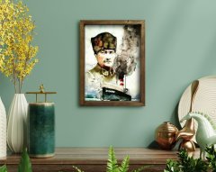 BK Home Atatürk Tasarımlı Doğal Masif Ahşap Çerçeveli Tablo 45x65cm-16