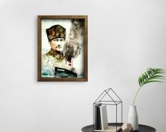 BK Home Atatürk Tasarımlı Doğal Masif Ahşap Çerçeveli Tablo 45x65cm-16