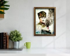 BK Home Atatürk Tasarımlı Doğal Masif Ahşap Çerçeveli Tablo 45x65cm-16