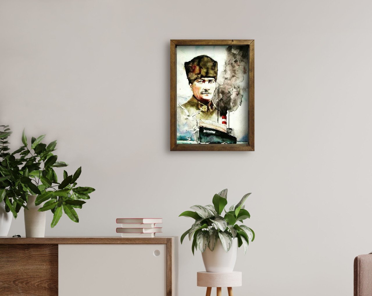 BK Home Atatürk Tasarımlı Doğal Masif Ahşap Çerçeveli Tablo 45x65cm-16