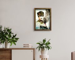 BK Home Atatürk Tasarımlı Doğal Masif Ahşap Çerçeveli Tablo 45x65cm-16