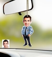 Kişiye Özel Bay Polis Karikatürlü Ahşap Araba Dikiz Ayna Süsü