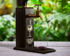 BK Gift Aynalı Altın Kabartma Musluklu Doğal Siyah(Ebony) Ahşap Şarap Standı, Home Bar, İçecek Dispenseri, Ahşap İçecek Çeşmesi-2