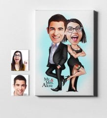 Kişiye Özel Sevgililer Mr. & Mrs Smith Karikatür Kanvas Tablo (50 x 70 cm.) 1