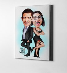 Kişiye Özel Sevgililer Mr. & Mrs Smith Karikatür Kanvas Tablo (50 x 70 cm.) 1