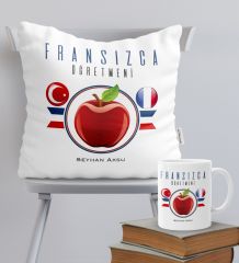 Kişiye Özel Fransızca Öğretmeni Temalı Yastık Kupa Seti - 1