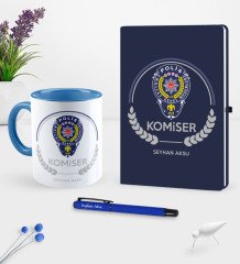Kişiye Özel Komiser Temalı Lacivert Defter Kalem Kupa Seti - 2