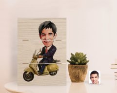 Kişiye Özel Erkek Motorcu Karikatürlü Otantik Masaüstü Ahşap Palet Çerçeve-3