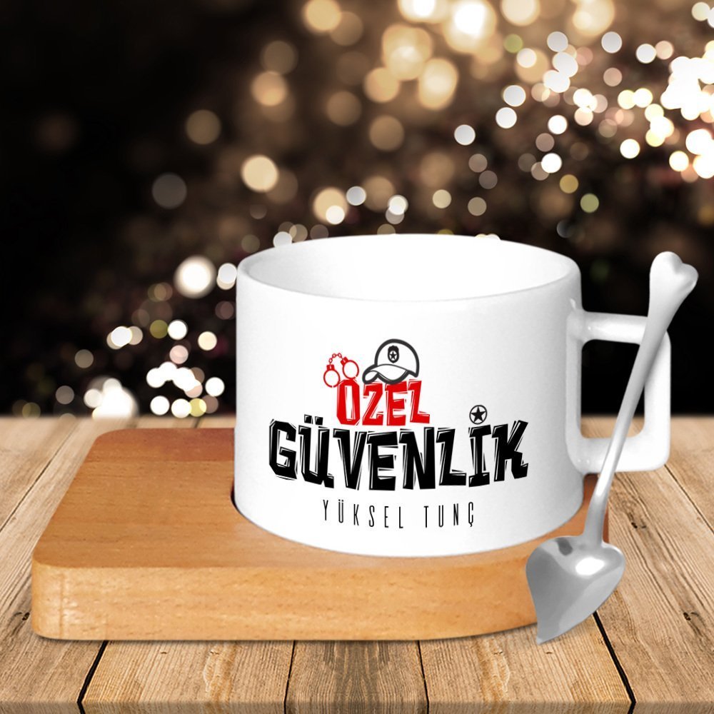 Kişiye Özel Mesleki Özel Güvenlik Ahşap Altlıklı Seramik Fincan - 1