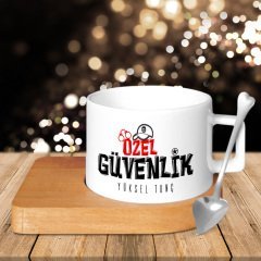 Kişiye Özel Mesleki Özel Güvenlik Ahşap Altlıklı Seramik Fincan - 1