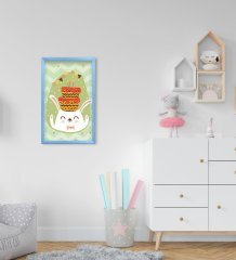 BK Home Sevimli Tavşan Tasarımlı Dekoratif Mavi Ahşap Çerçeveli Çocuk Odası Tablo-1