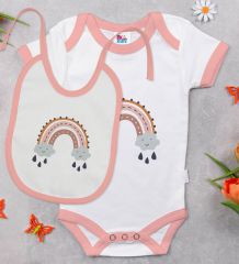 BK Kids Boho Tasarımlı Pembe Bebek Body Zıbın ve Mama Önlüğü Hediye Seti-1
