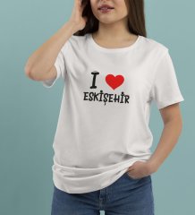BK Gift I Love Eskişehir Tasarımlı Kadın Yuvarlak Yaka Tişört-1