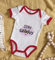 BK Kids Stay Groovy Tasarımlı Kırmızı Bebek Body Zıbın-1