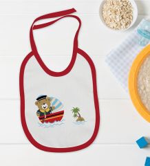 BK Kids Sevimli Kaptan Tasarımlı Kırmızı Bebek Mama Önlüğü-2