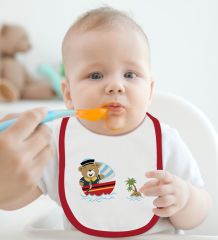 BK Kids Sevimli Kaptan Tasarımlı Kırmızı Bebek Mama Önlüğü-2
