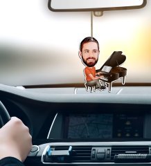 Kişiye Özel Bay Piyanist Karikatürlü Ahşap Araba Dikiz Ayna Süsü