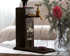 BK Gift Aynalı Altın Kabartma Musluklu Doğal Siyah(Ebony) Ahşap Şarap Standı, Home Bar, İçecek Dispenseri, Ahşap İçecek Çeşmesi-1