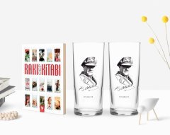 Kişiye Özel Renkli Baskılı Atatürk Temalı İkili Rakı Bardağı ve Rakı Cep Kitabı Hediye Seti-17