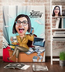Kişiye Özel Bayan Muhasebeci Karikatür Kanvas Tablo (70 x 100 cm.) 1