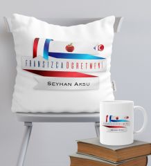 Kişiye Özel Fransızca Öğretmeni Temalı Yastık Kupa Seti - 2