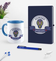 Kişiye Özel Komiser Temalı Lacivert Defter Kalem Kupa Seti - 1