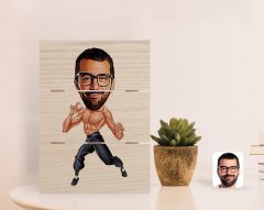 Kişiye Özel Bruce Lee Karikatürlü Otantik Masaüstü Ahşap Palet Çerçeve-1