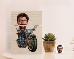 Kişiye Özel Erkek Motorcu Karikatürlü Otantik Masaüstü Ahşap Palet Çerçeve-2