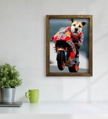 Evcil Dostlara Özel MotoGP Tasarımlı Portre Doğal Masif Ahşap Çerçeveli Tablo 30x40cm-1