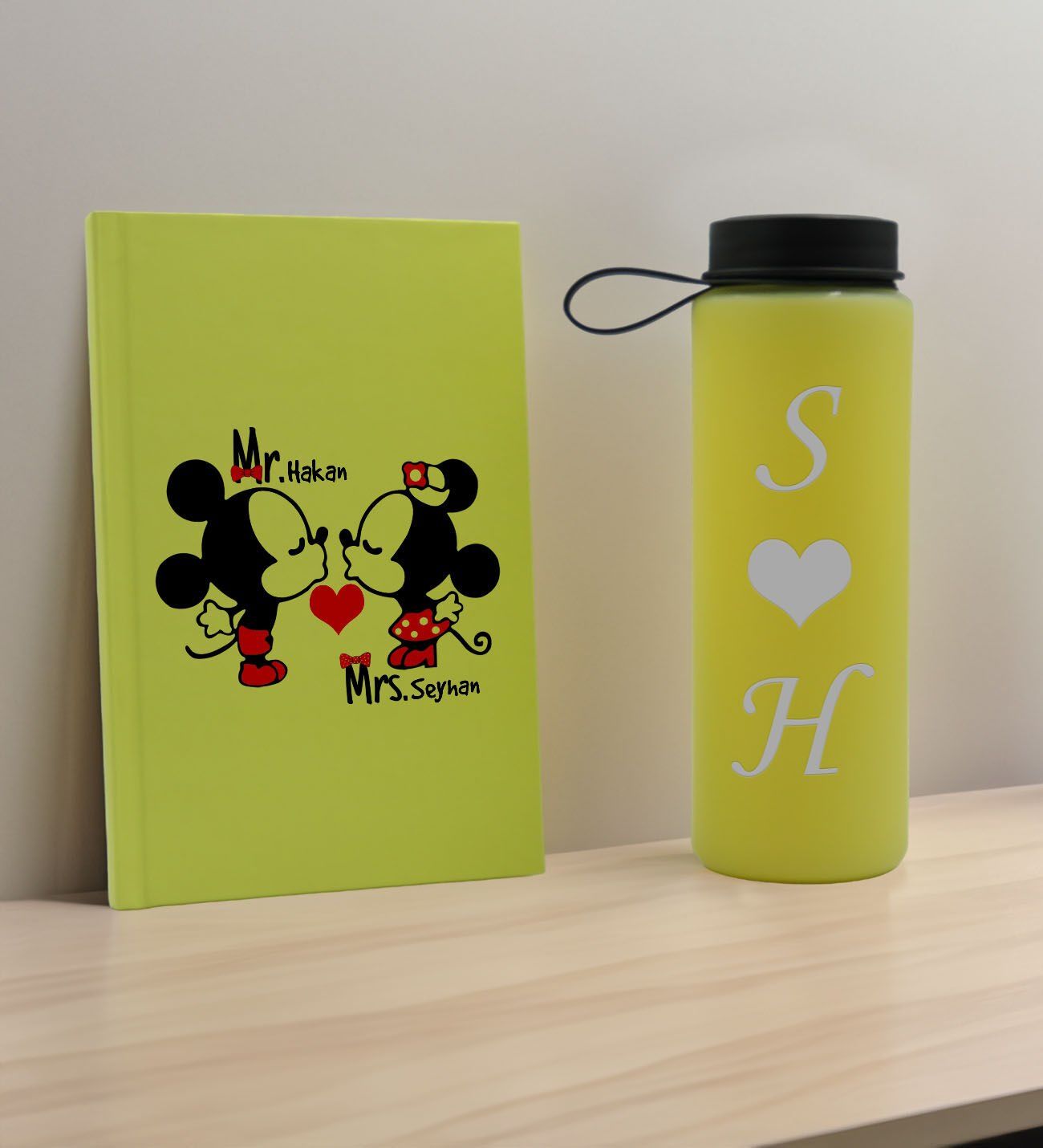 BK Gift Sevgiliye Özel İsimli Sarı Defter ve Cam Matara Hediye Seti-5, Sevgiliye Hediye, Sevgililer Günü, Yeni İş Hediyesi