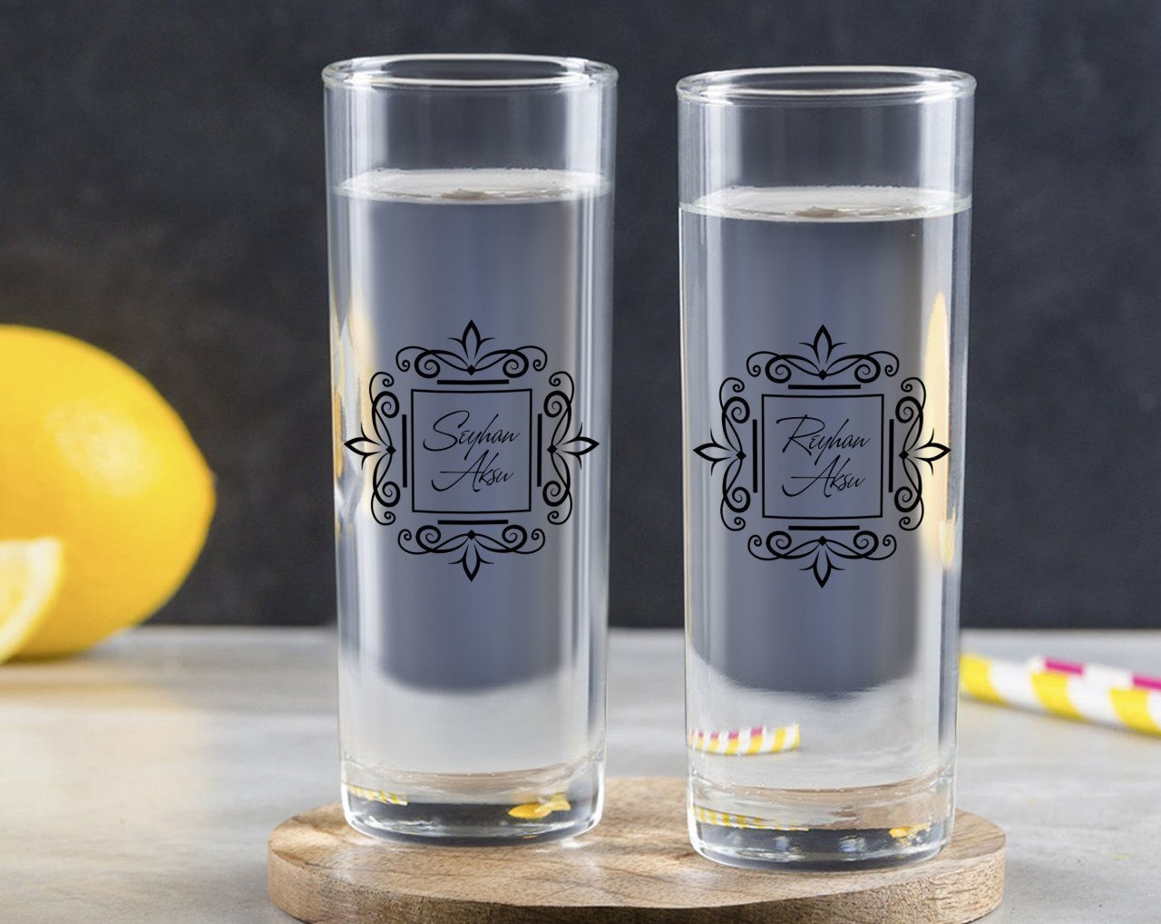 Kişiye Özel Renkli Baskılı İsimli İkili Vodka Bardağı-1