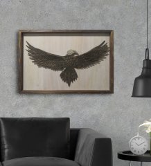 BK Gift Özel Yapım Kartal Kabartma Figürlü Ahşap Çerçeveli Tablo
