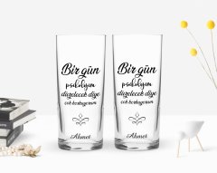 Kişiye Özel Renkli Baskılı Bir Gün Psikolojim Tasarımlı İkili Rakı Bardağı Seti-1