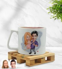Kişiye Özel Sevgililer Karikatürlü Middle Beyaz Kupa Bardak Model 3