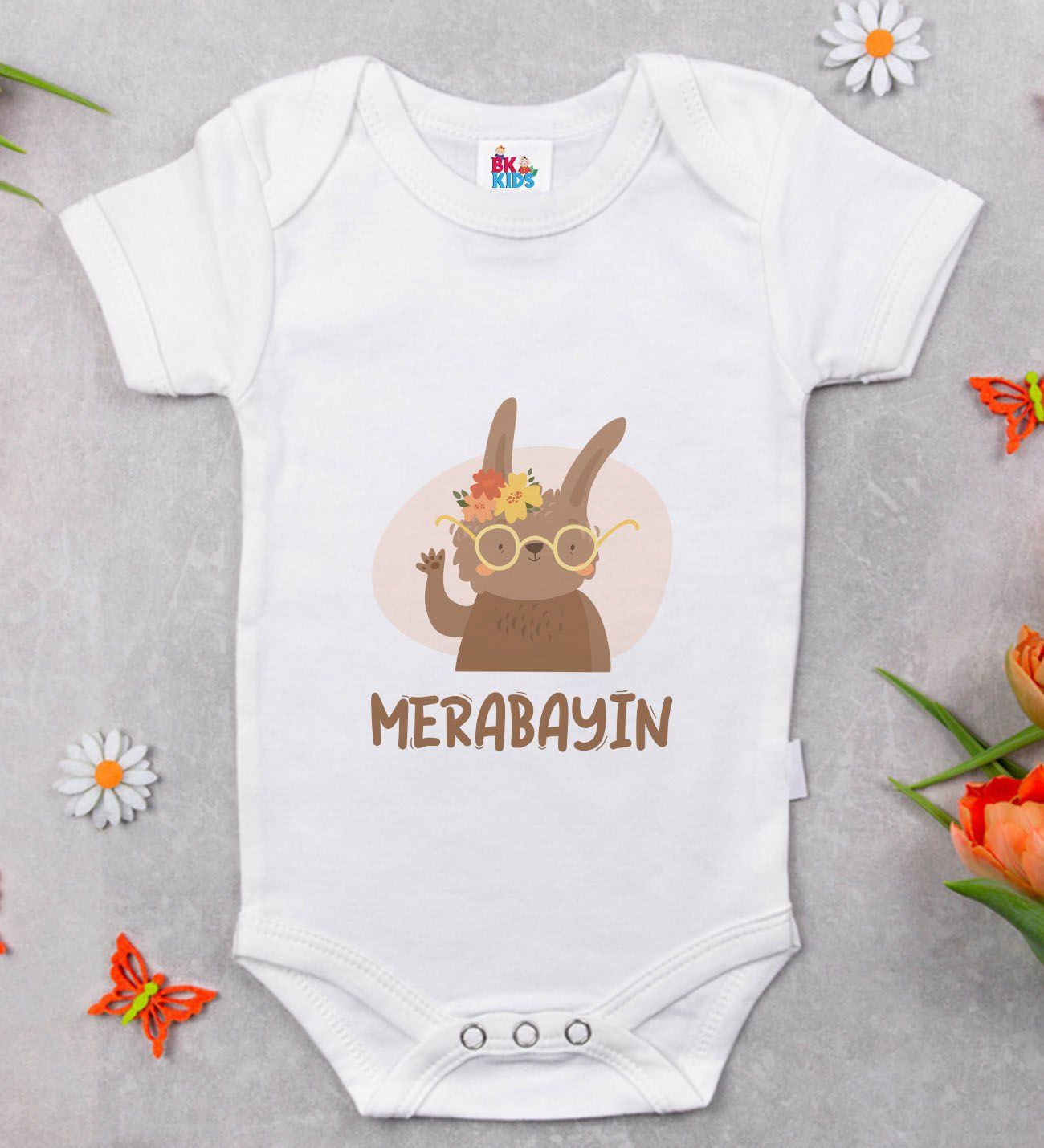 BK Kids Merabayın Tasarımlı Beyaz Bebek Body Zıbın-1