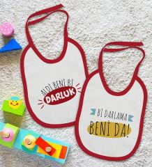 BK Kids Darlama Beni ve Darluk Tasarımlı 2’li Kırmızı Mama Önlüğü-1