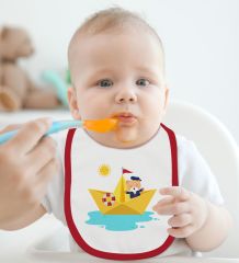 BK Kids Sevimli Kaptan Tasarımlı Kırmızı Bebek Mama Önlüğü-1