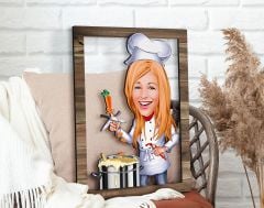 BK Gift Kişiye Özel Kadın Chef Karikatürlü 3D Ahşap Tablo, Sevgiliye Hediye, Arkadaşa Hediye, Yıl Dönümü Hediyesi, Doğum Günü Hediyesi-1