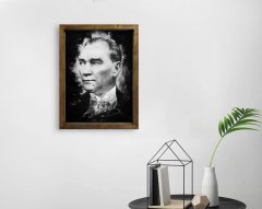 BK Home Atatürk Tasarımlı Doğal Masif Ahşap Çerçeveli Tablo 45x65cm-14