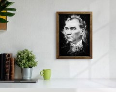 BK Home Atatürk Tasarımlı Doğal Masif Ahşap Çerçeveli Tablo 45x65cm-14