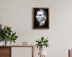 BK Home Atatürk Tasarımlı Doğal Masif Ahşap Çerçeveli Tablo 45x65cm-14