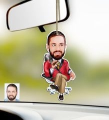Kişiye Özel Bay Patron Karikatürlü Ahşap Araba Dikiz Ayna Süsü-2