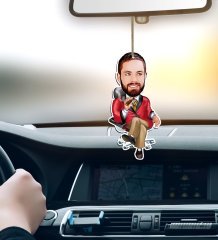 Kişiye Özel Bay Patron Karikatürlü Ahşap Araba Dikiz Ayna Süsü-2