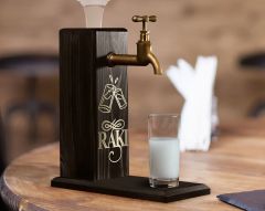 BK Gift Aynalı Altın Kabartma Musluklu Doğal Siyah(Ebony) Ahşap Rakı Standı, Home Bar, İçecek Dispenseri, Ahşap İçecek Çeşmesi-2
